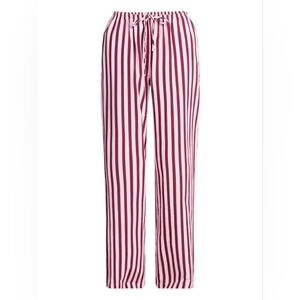 Striped Drawstring Wide-Leg Pants - Burgundy & White